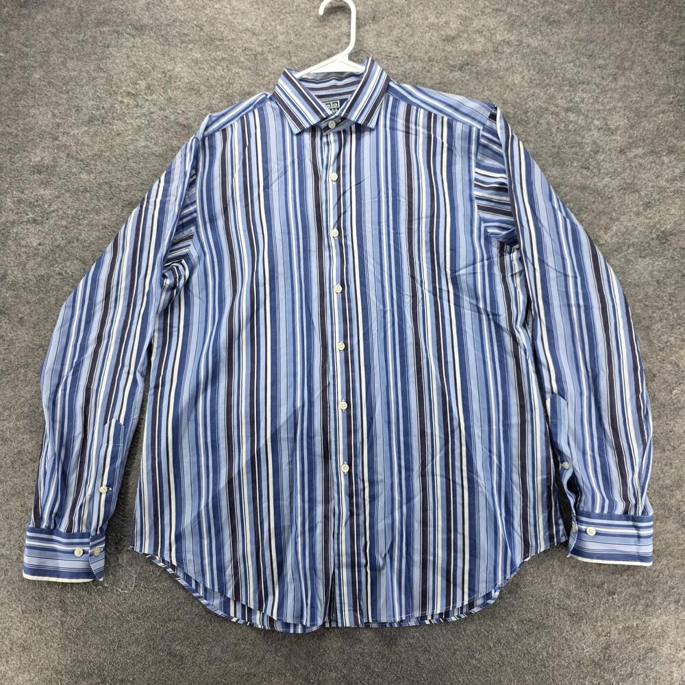 Polo Ralph Lauren Dress Shirt Mens 16 Blue Striped Classic Fit Point Collar